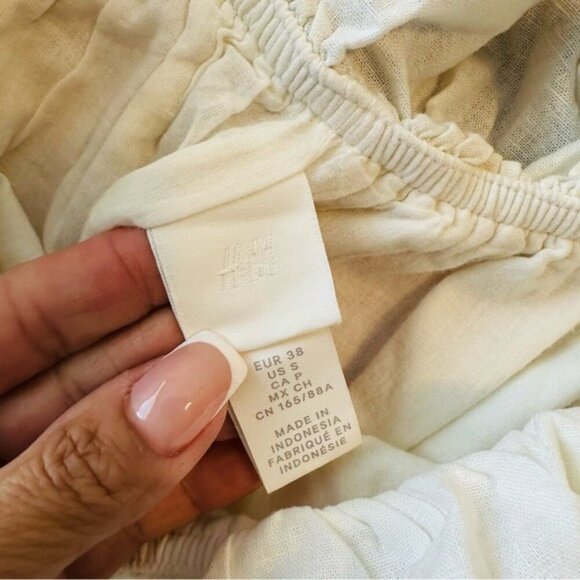 H&M Ivory Linen Off-Shoulder Mini Dress Size Small | Romantic - Picture 7 of 13